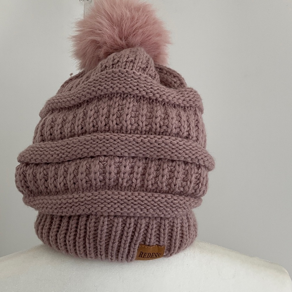 Cozy Pink Knit Beanie with Pom Pom